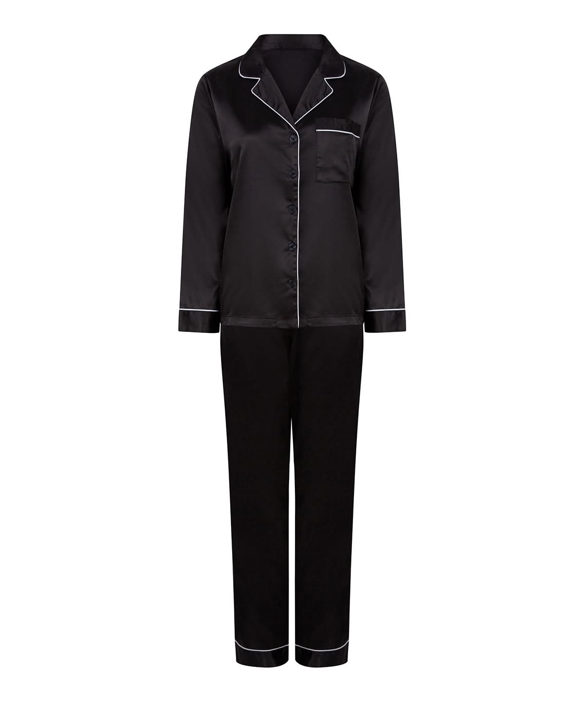 Towel City Womens satin long pyjamas TC055 - Black - Customisable Pyjamas
