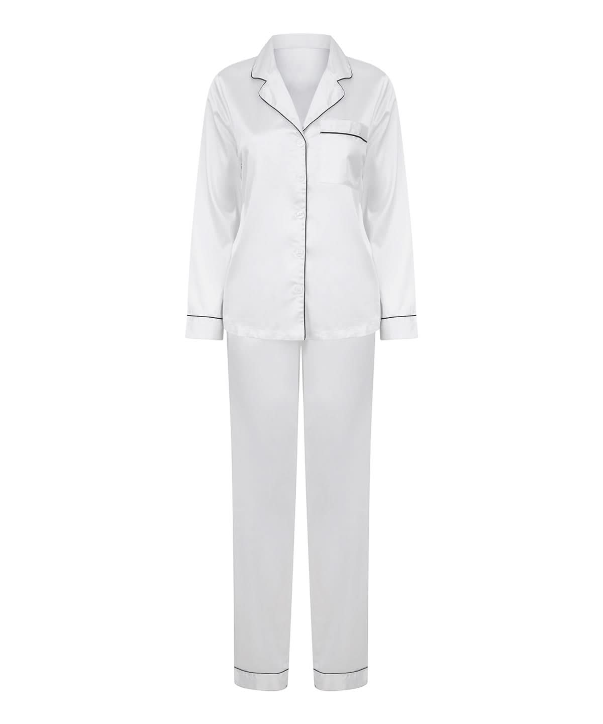 Towel City Womens satin long pyjamas TC055 - White - Customisable Pyjamas