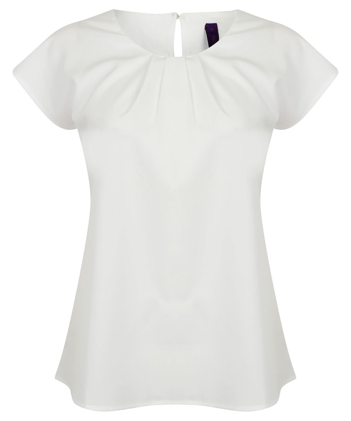 Henbury WomenS Pleat Front Short Sleeve Blouse HB597 - White - Customisable Blouses