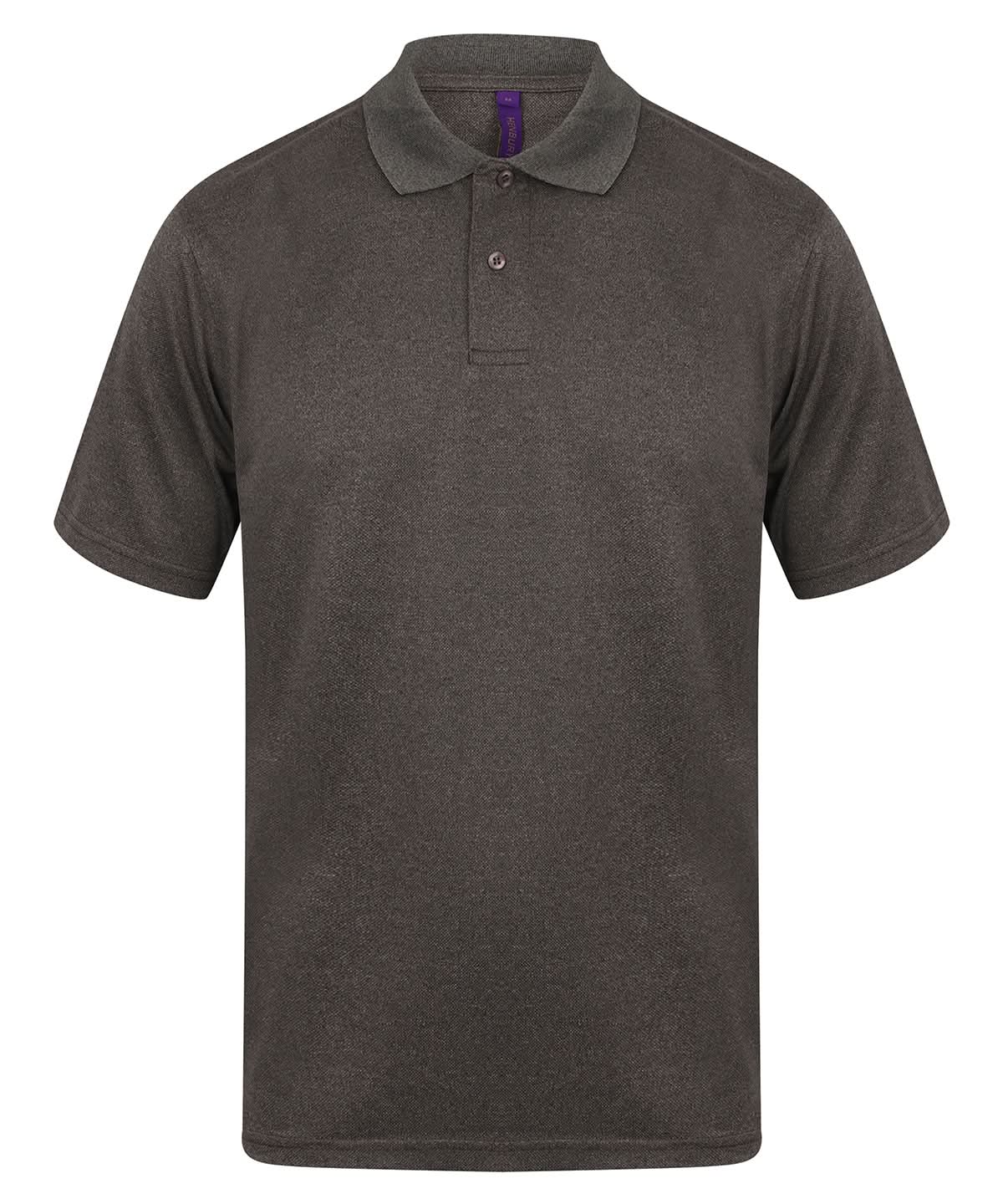 Henbury Coolplus Polo Shirt Heather Charcoal HB475 - Heather Charcoal - Customisable Polos