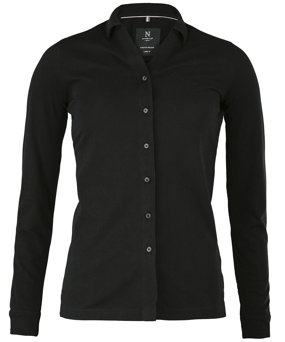 Nimbus Womens Kingston stretch deluxe piqu shirt N103F - Black - Customisable Shirts