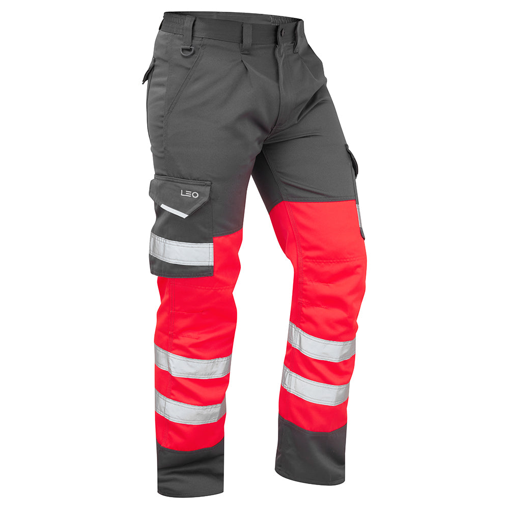EcoViz Poly/Cotton Cargo Red/ Grey Trouser Bideford CT01 - - Customisable Hi-Vis Shorts & Trousers