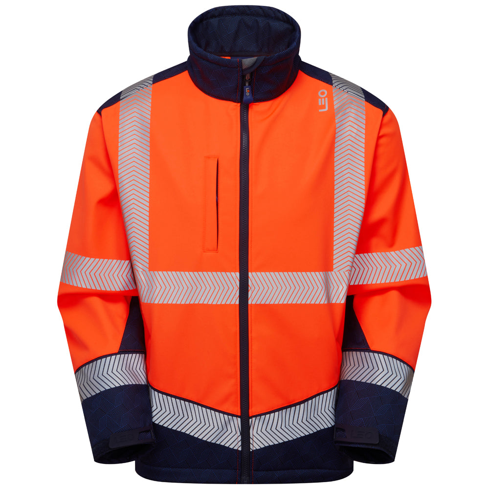 EcoViz Orange/ Navy Softshell Jacket Bowden SJ02 - HV ORANGE NAVY PRINT - Customisable Softshell Jackets