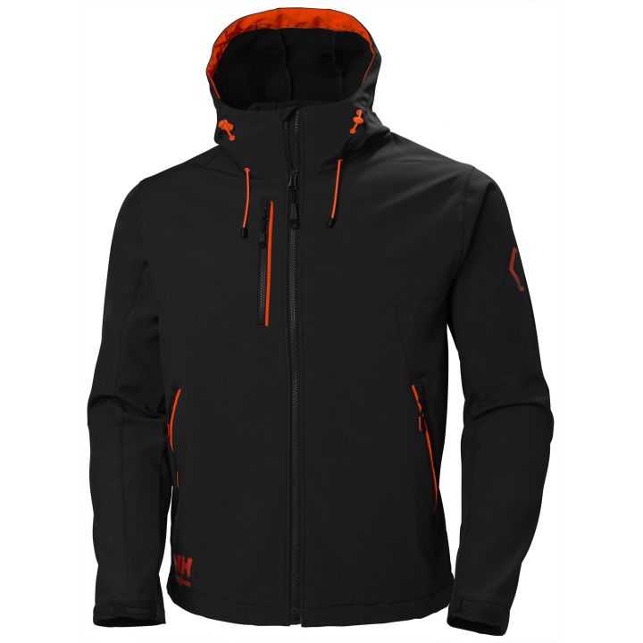 Helly Hansen Chelsea Evolution Hooded Softshell Jacket - 74140 - Black - Customisable Softshell Jacket