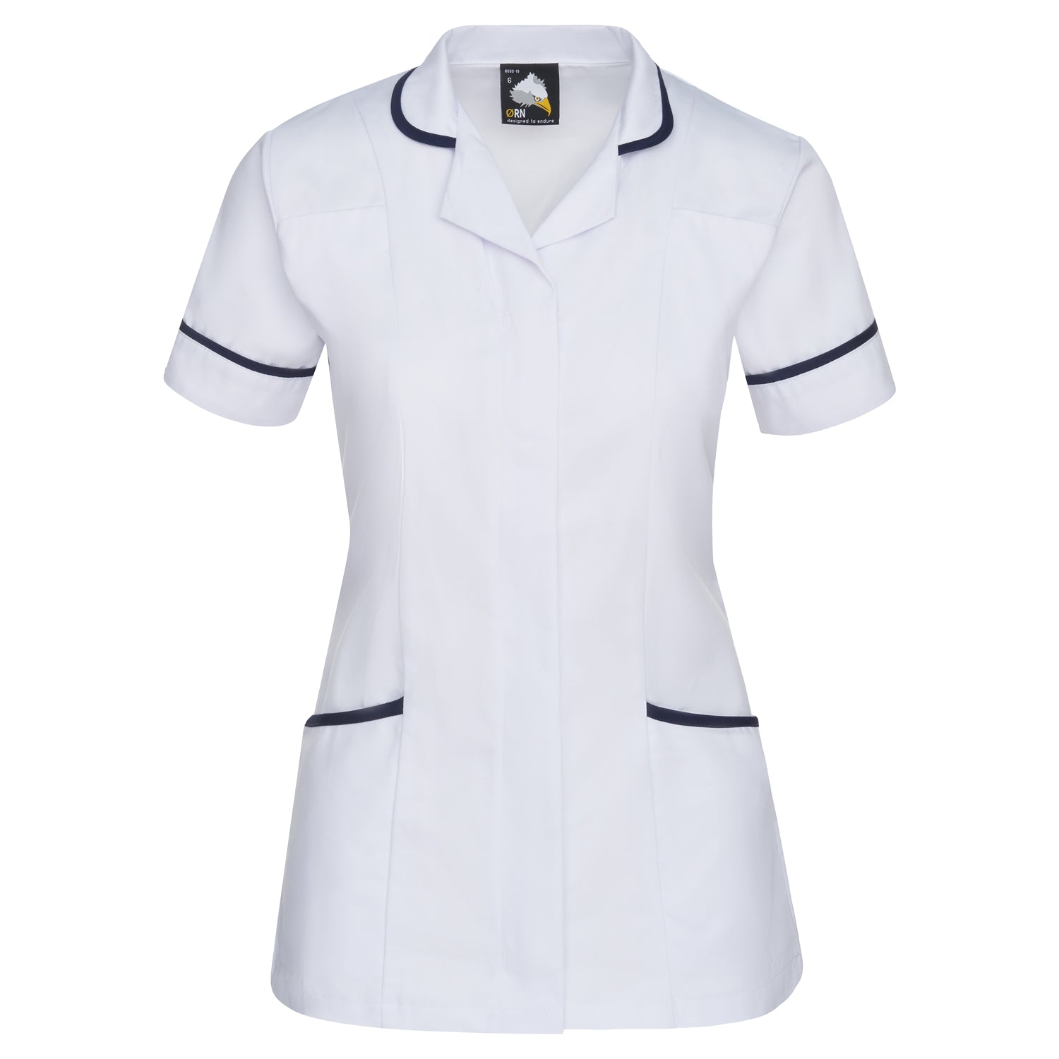 Orn Florence Classic Tunic - White - Navy - 8600 - White - Navy - Customisable Healthcare