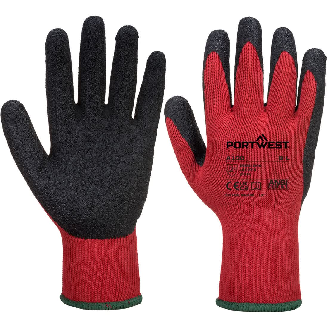 Portwest Grip Glove Latex A100 - Red Black - Customisable Hand Protection