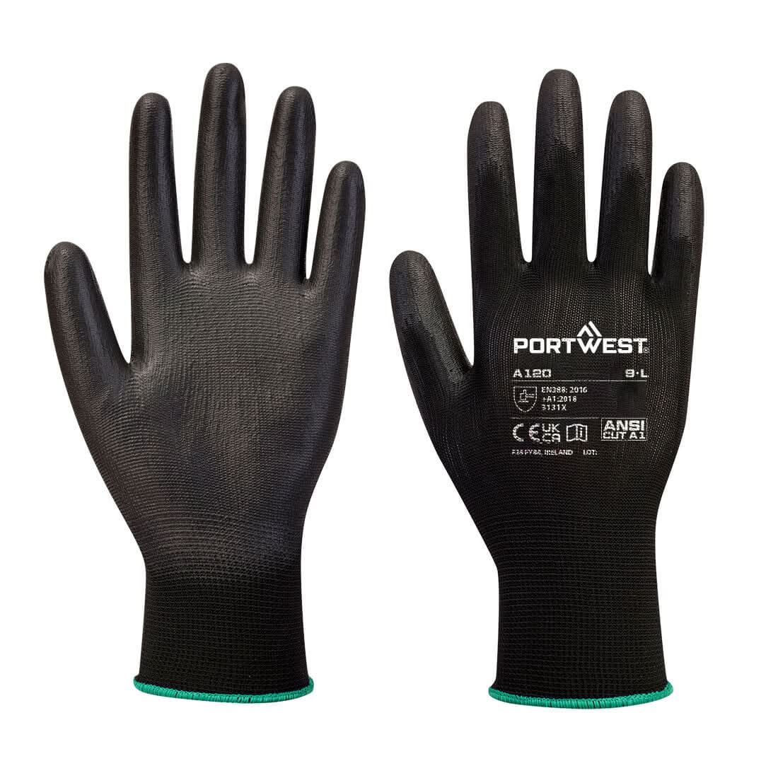 Portwest PU Palm Glove (Box Of 144 Pairs) A120 - Black - Customisable Hand Protection