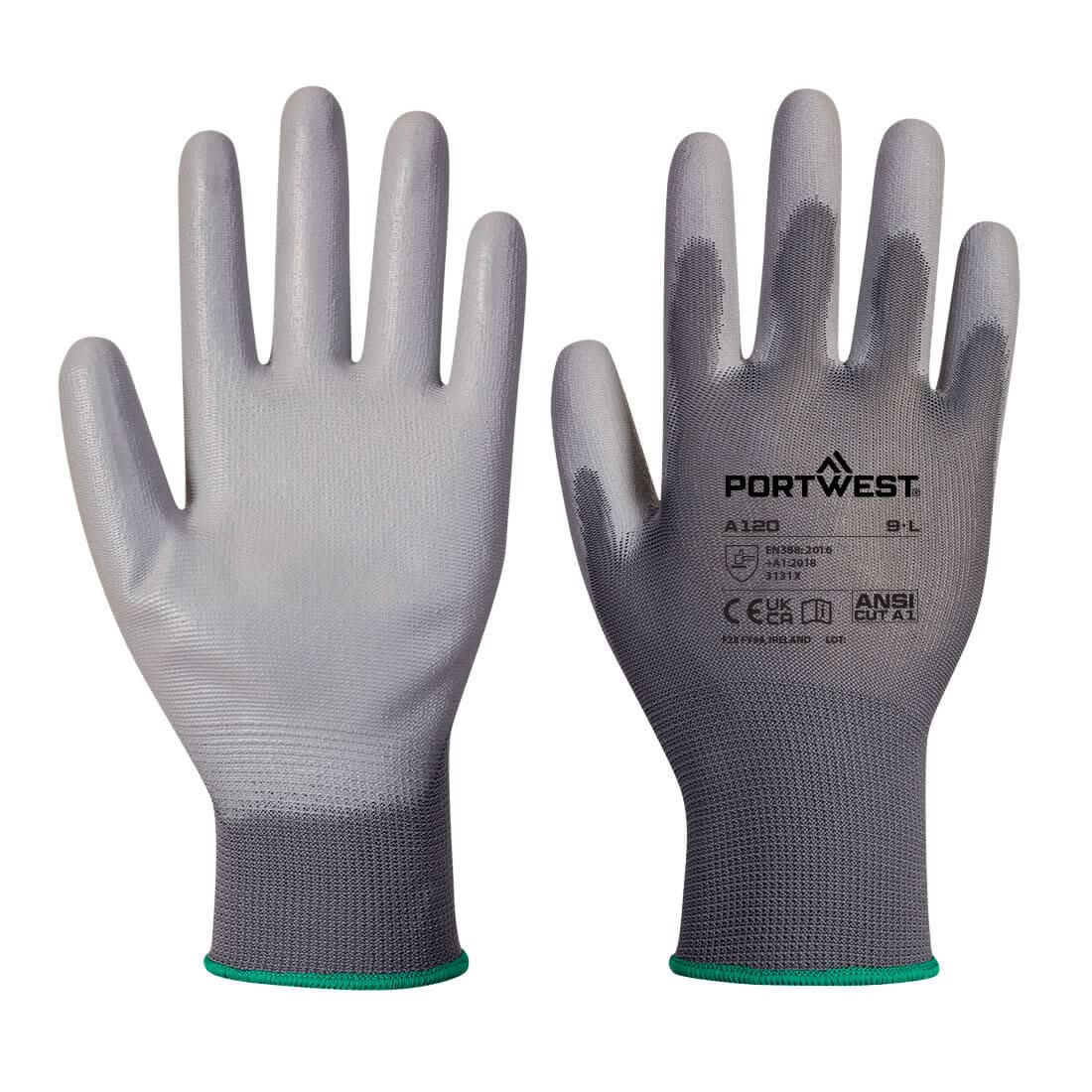 Portwest PU Palm Glove (Box Of 144 Pairs) A120 - Grey - Customisable Hand Protection