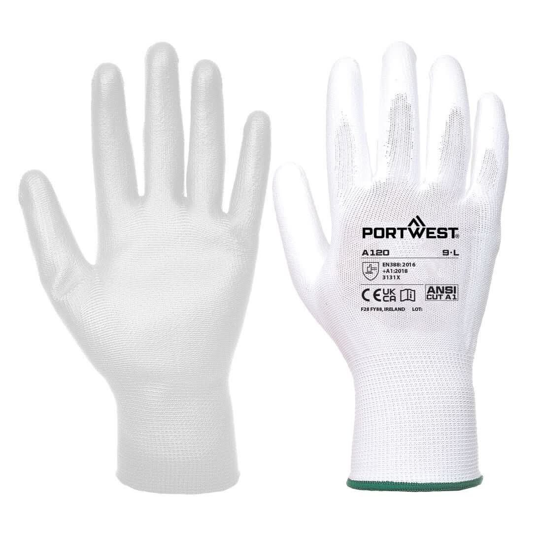 Portwest PU Palm Glove (Box Of 144 Pairs) A120 - White - Customisable Hand Protection