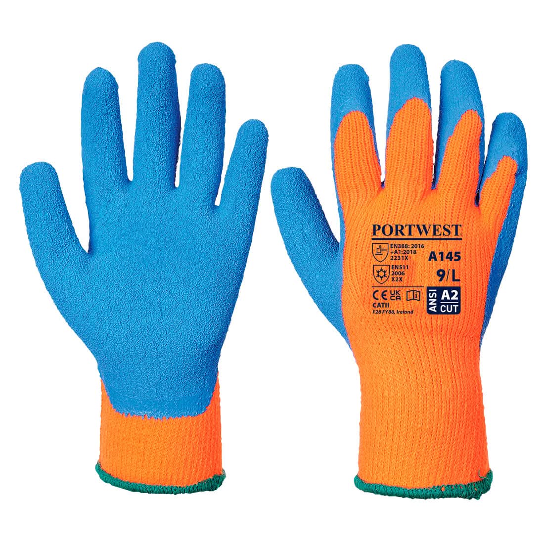 Portwest Cold Grip Glove A145 - Orange Blue - Customisable Hand Protection
