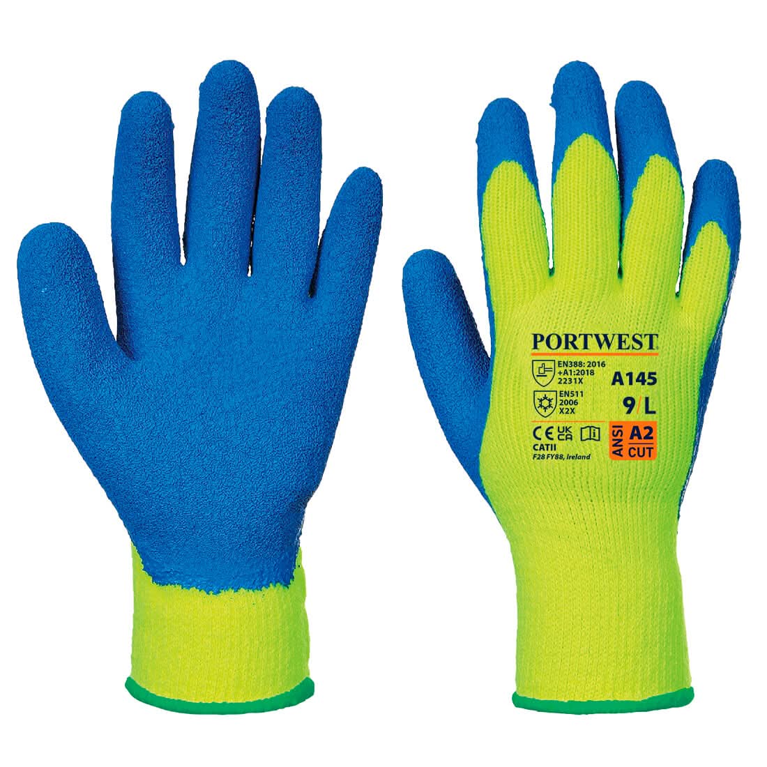 Portwest Cold Grip Glove A145 - Yellow Blue - Customisable Hand Protection