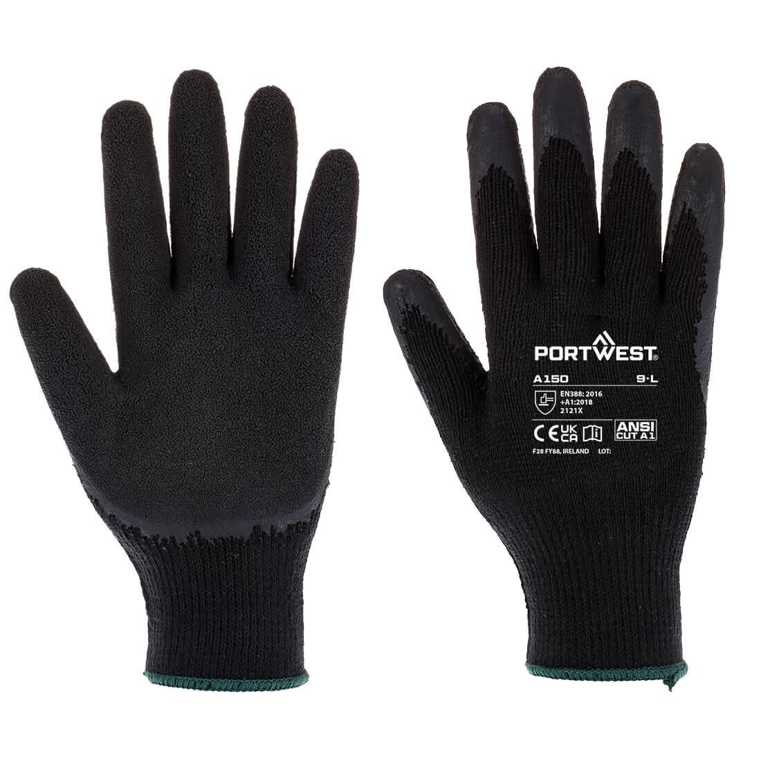 Portwest Classic Grip Glove Latex (Box of 144 Pairs) A150 - Black - Customisable Hand Protection