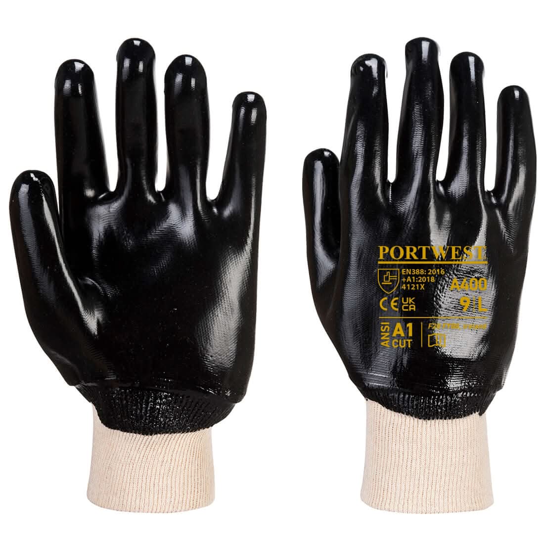Portwest Pvc Knitwrist A400 - Black - Customisable Hand Protection