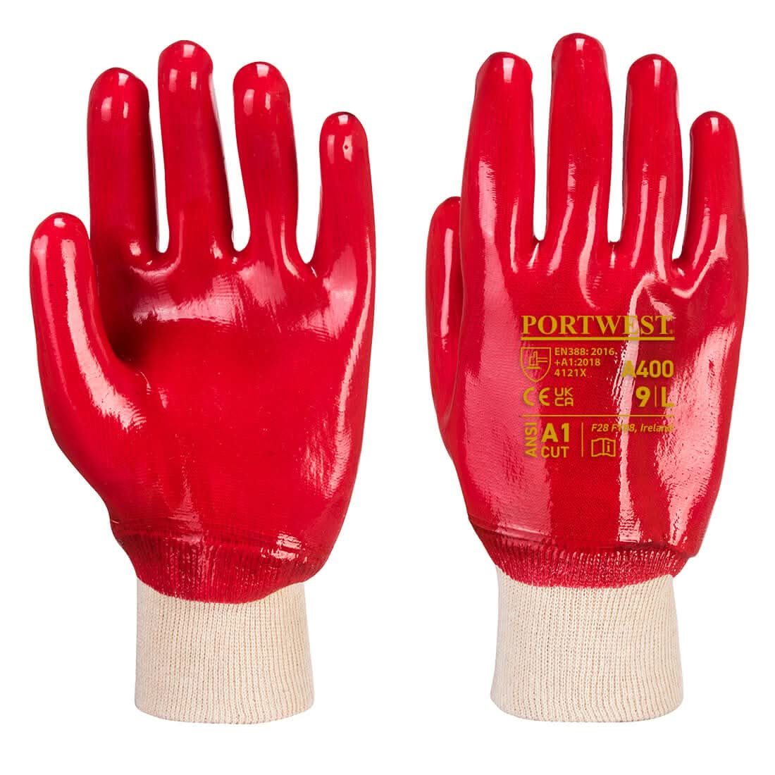 Portwest Pvc Knitwrist A400 - Red - Customisable Hand Protection