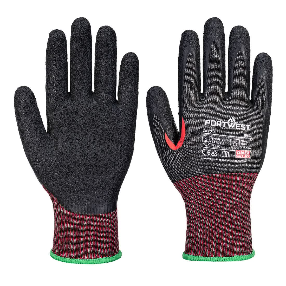 Portwest Cs Cut F13 Latex Glove A671 - Black - Customisable Hand Protection