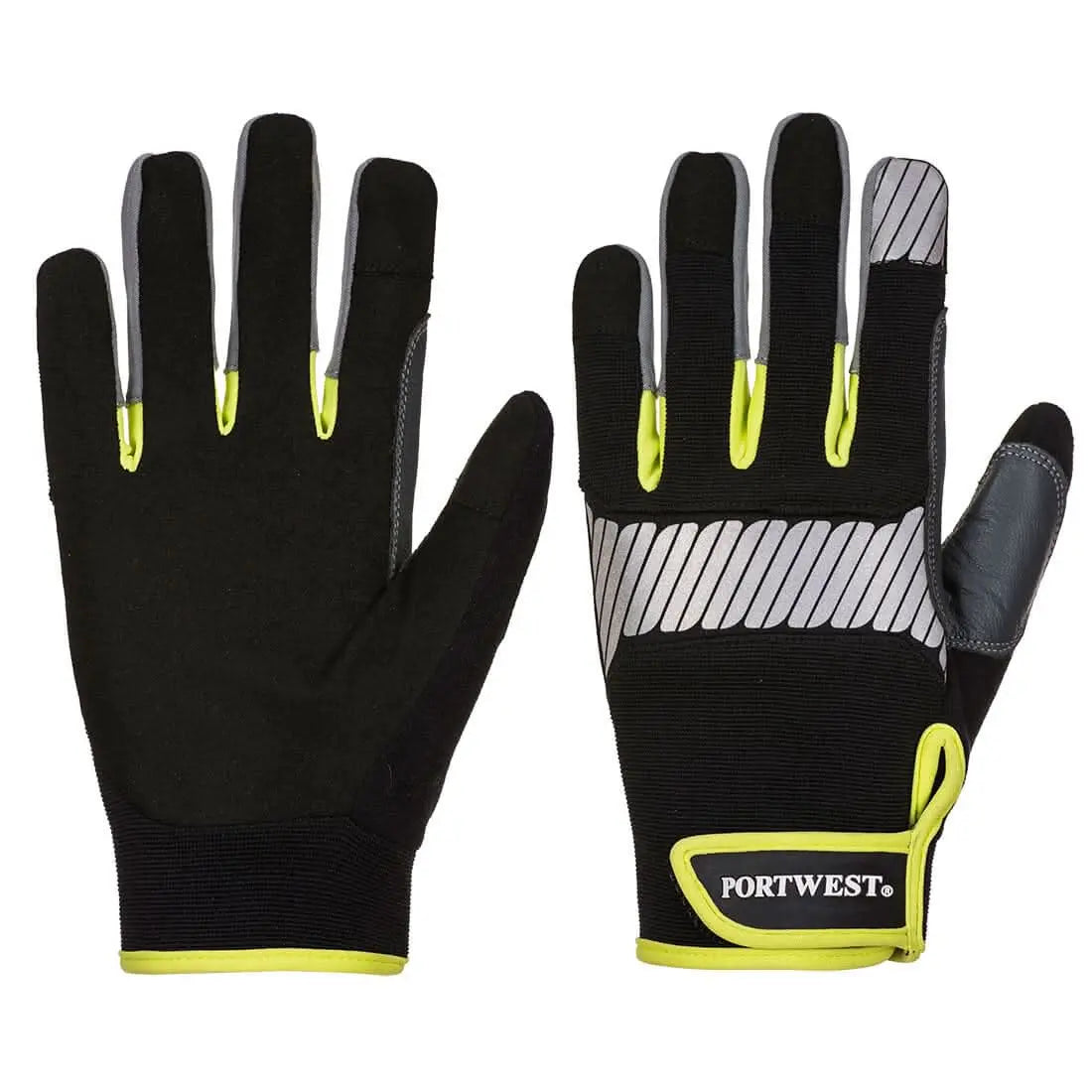 Pw3 Mechanic 80 Reflective Utility Glove A770 - Black Yellow - Customisable General Handling Gloves