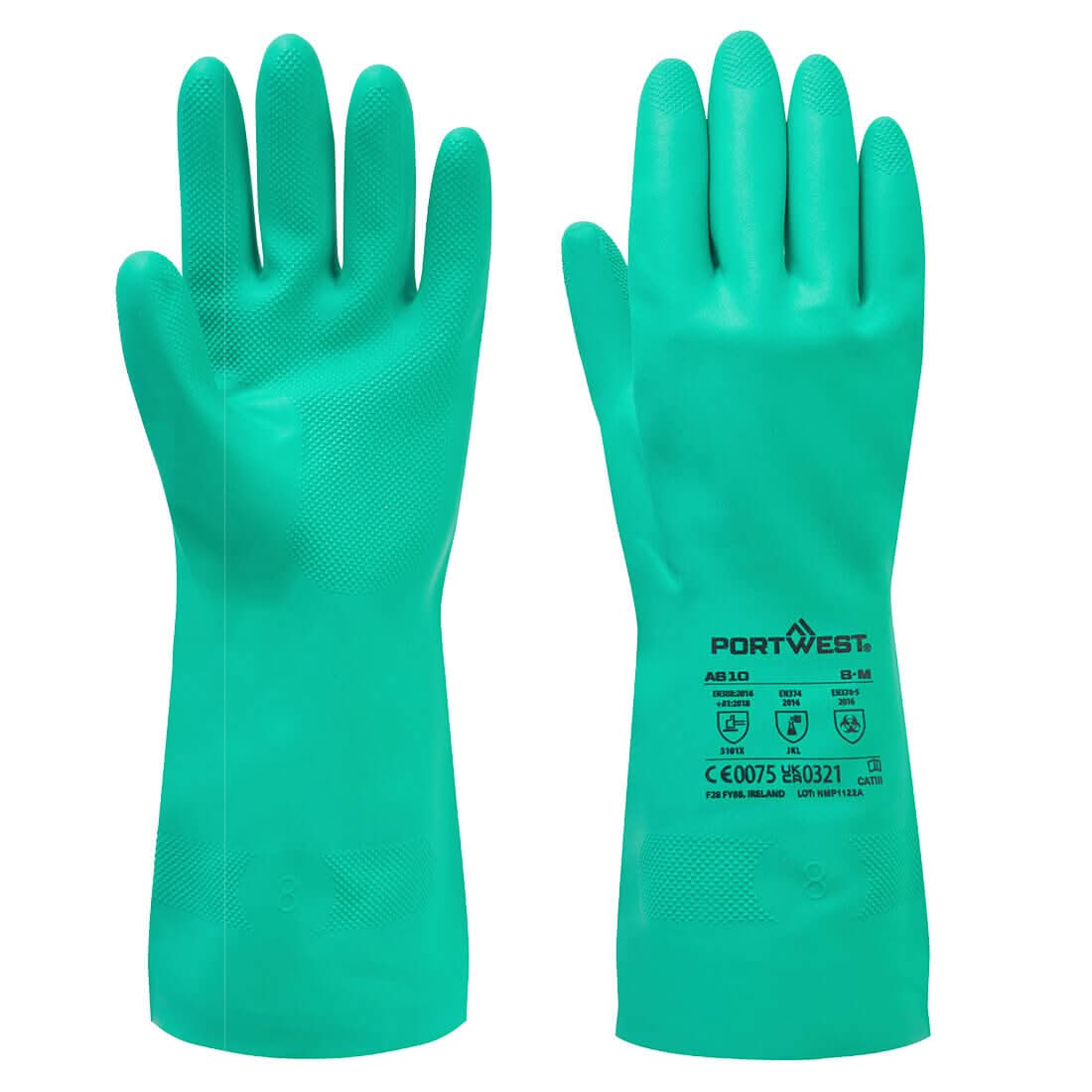 Portwest Nitrosafe Chemical Gauntlet A810 - Green - Customisable Hand Protection