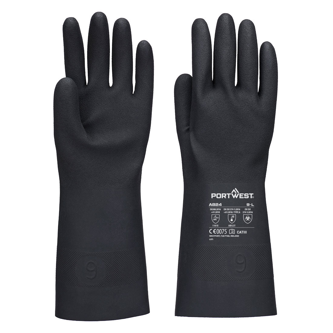 Chem 350 Butyl Gauntlet A824 - Black - Customisable Chemical Gloves