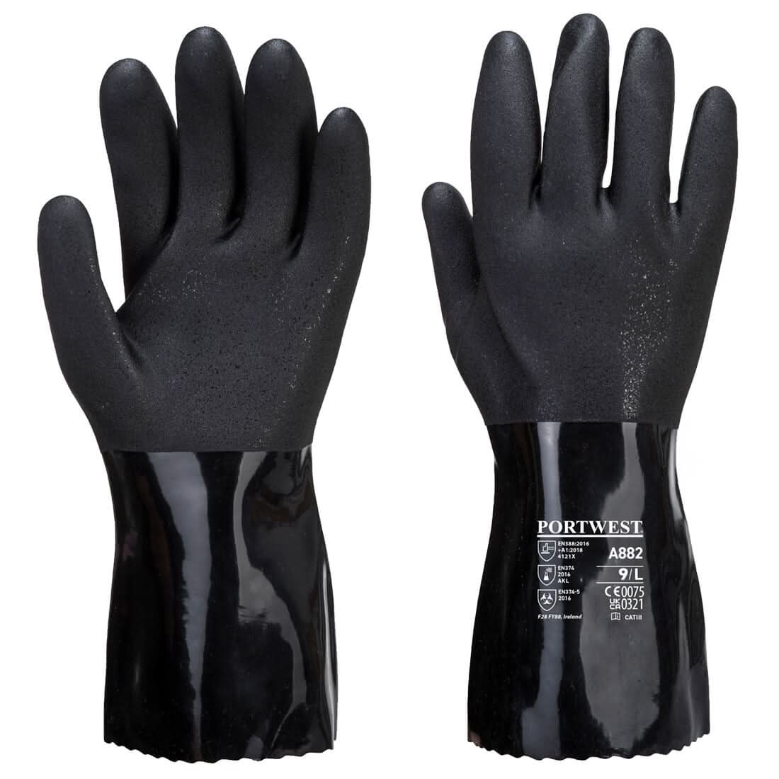 Portwest Esd Pvc Chemical Gauntlet A882 - Black - Customisable Hand Protection