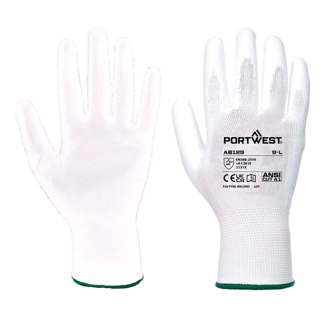 Grip 13 Pu Palm Essential Full Box (288 Pairs) Ab129 - White - Customisable General Handling Gloves