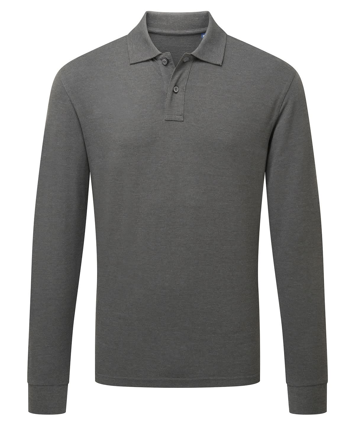 Asquith & Fox Mens classic fit long sleeved polo AQ030 - Charcoal - Customisable Polos