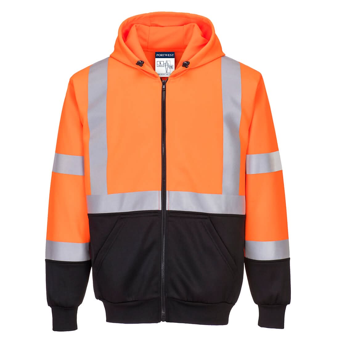 Portwest Hi Vis Contrast Zipped Hoodie B315 - Orange Black - Customisable Hoodies