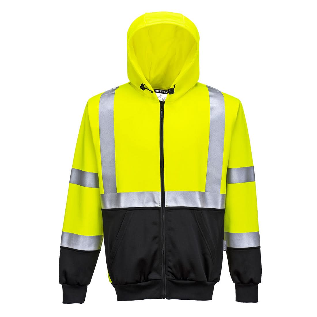 Portwest Hi Vis Contrast Zipped Hoodie B315 - Yellow Black - Customisable Hoodies