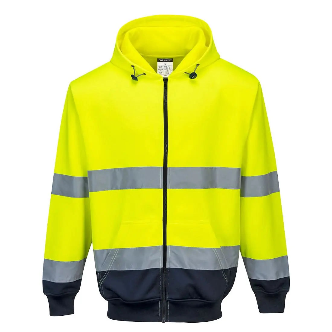 Hi Vis Contrast Zipped Hoodie B317 - Yellow Navy - Customisable Hoodies