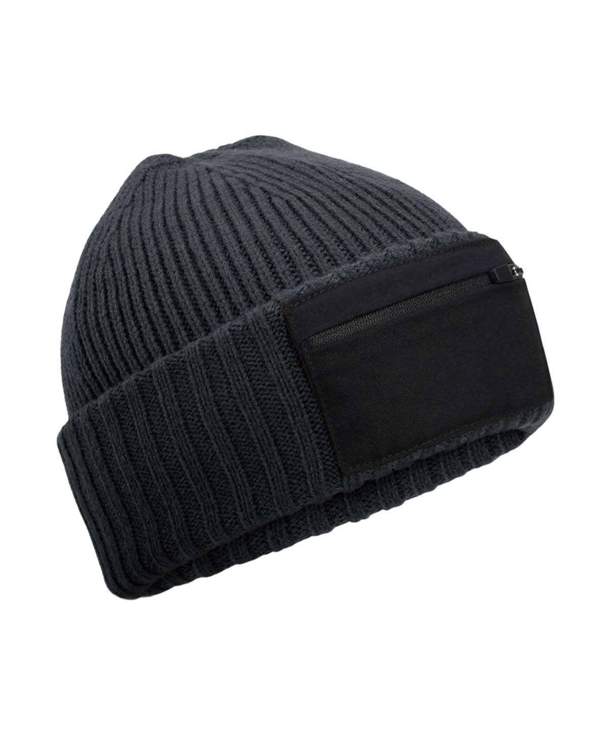 Beechfield Zip patch beanie B334R - Graphite Grey Black One size - Customisable Beanies