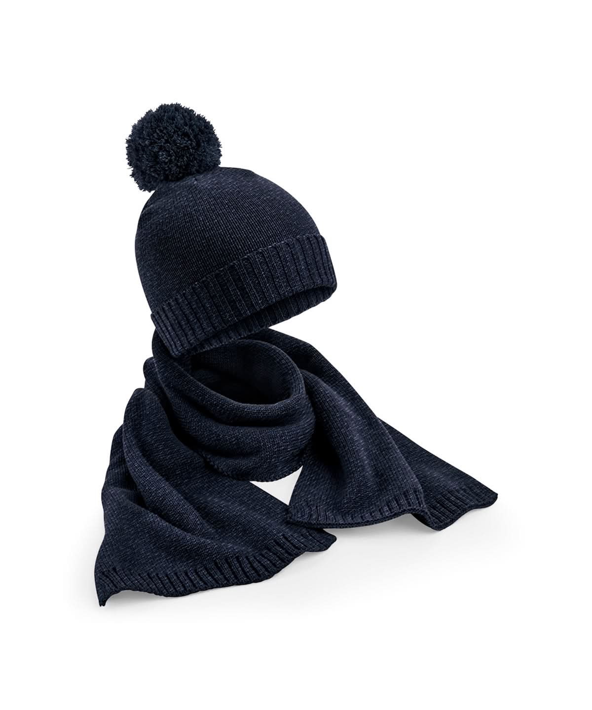 Beechfield Knitted scarf and beanie gift set B401R - Navy Fleck One size - Customisable Winter Accessory Sets