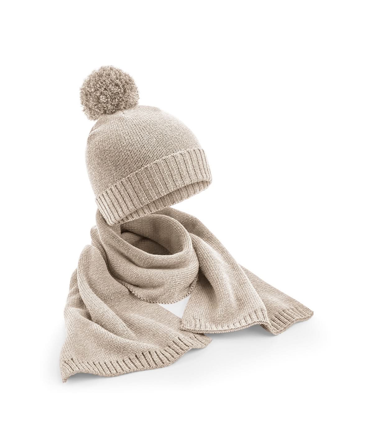 Beechfield Knitted scarf and beanie gift set B401R - Oatmeal Fleck One size - Customisable Winter Accessory Sets