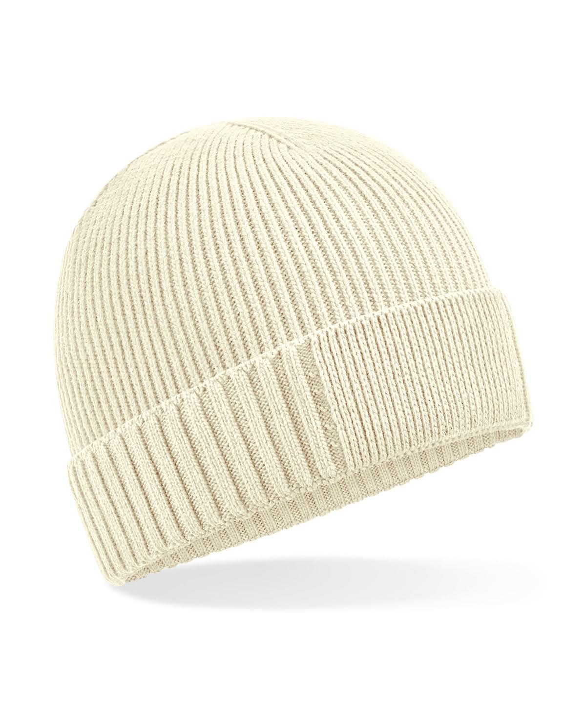 Beechfield Organic cotton engineered patch beanie B438N - Sand One size - Customisable Beanies