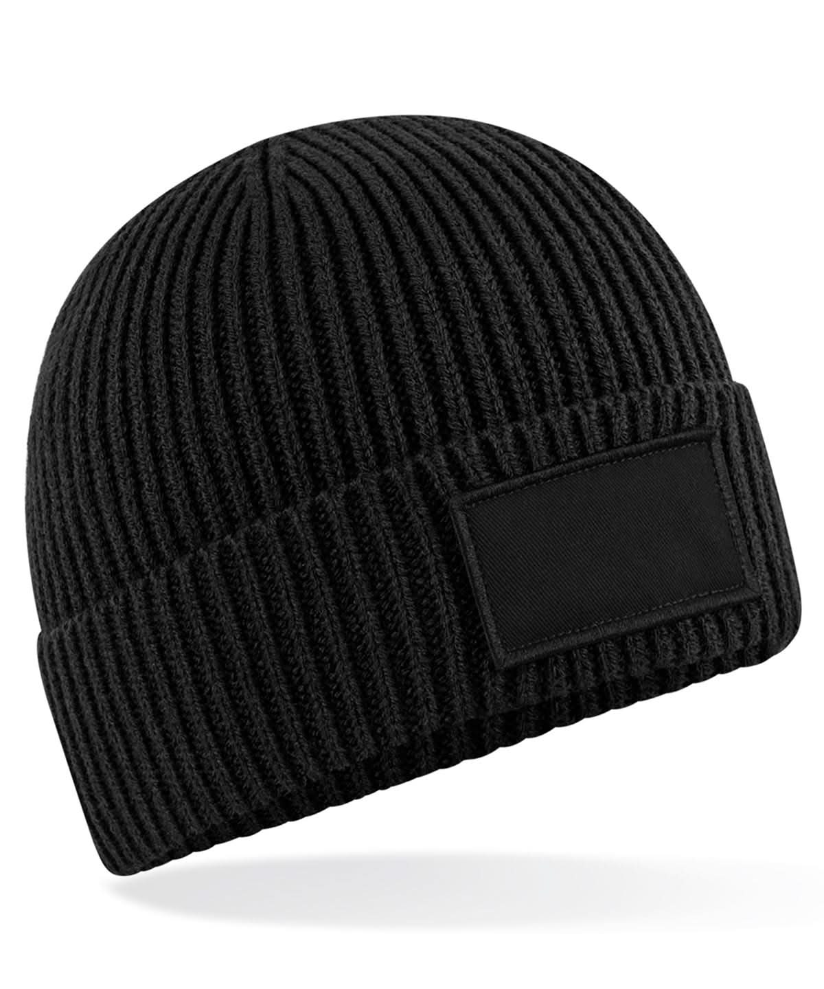 Beechfield Fashion patch beanie B442R - Black One size - Customisable Beanies