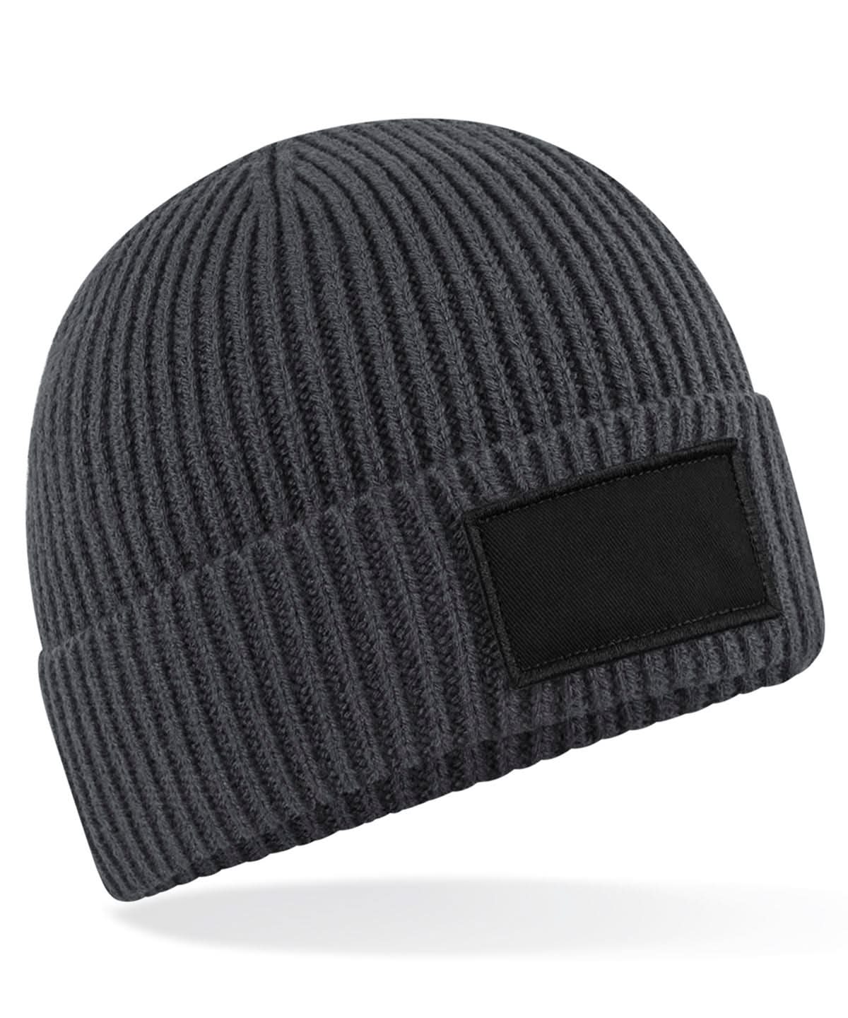 Beechfield Fashion patch beanie B442R - Graphite Grey Black One size - Customisable Beanies