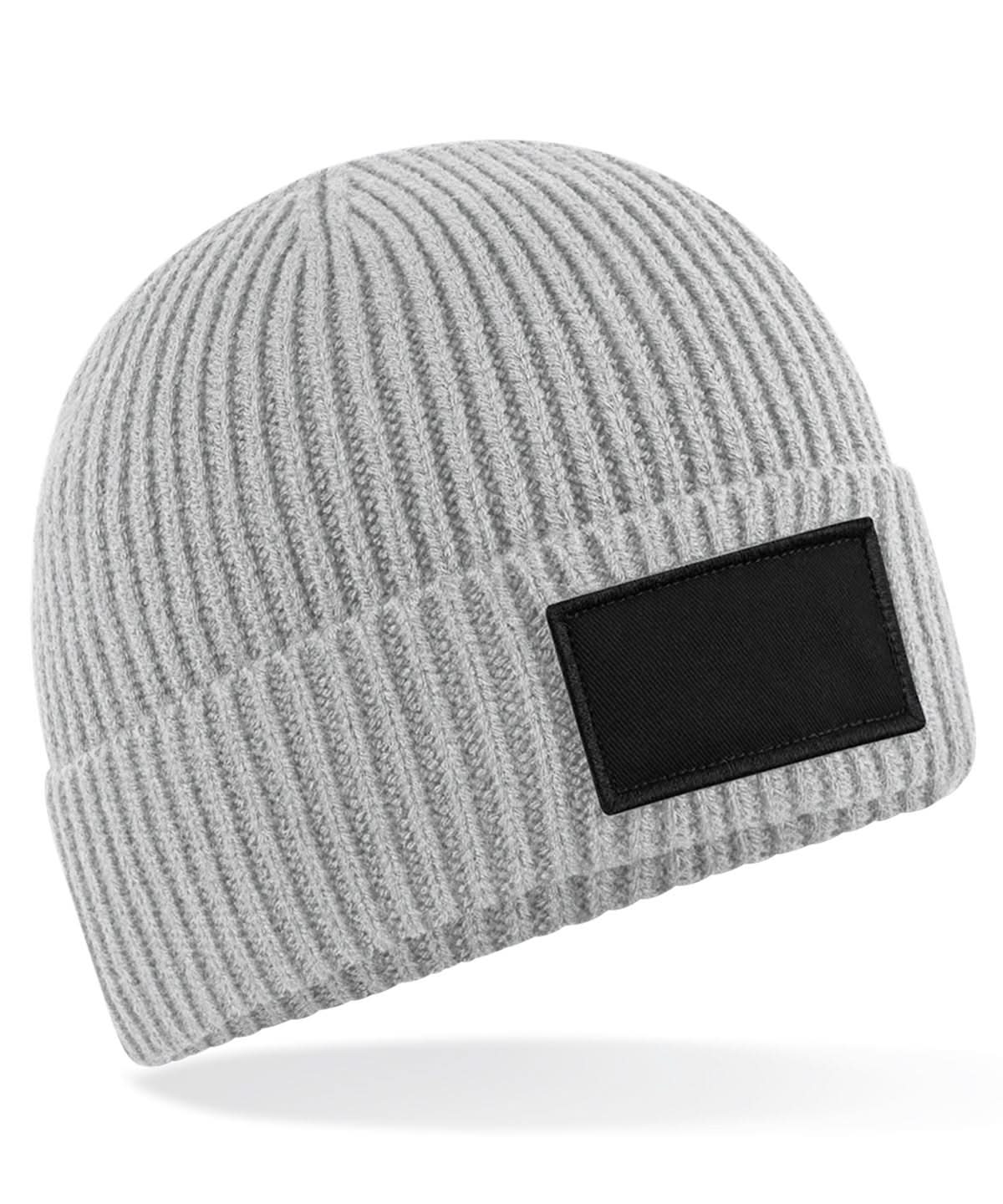 Beechfield Fashion patch beanie B442R - Light Grey Black One size - Customisable Beanies