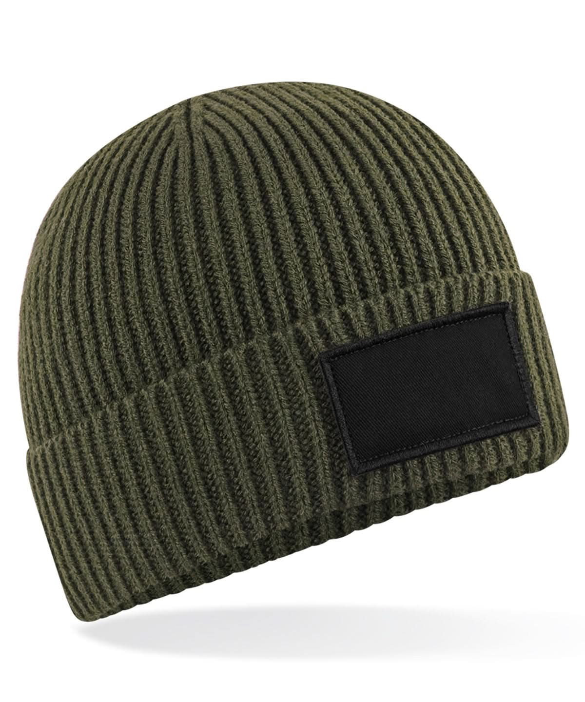 Beechfield Fashion patch beanie B442R - Military Green Black One size - Customisable Beanies