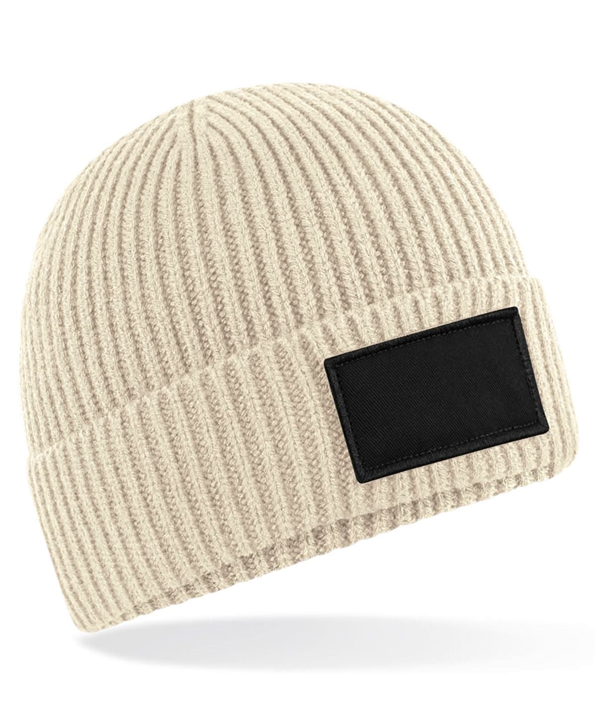 Beechfield Fashion patch beanie B442R - Oatmeal Black One size - Customisable Beanies