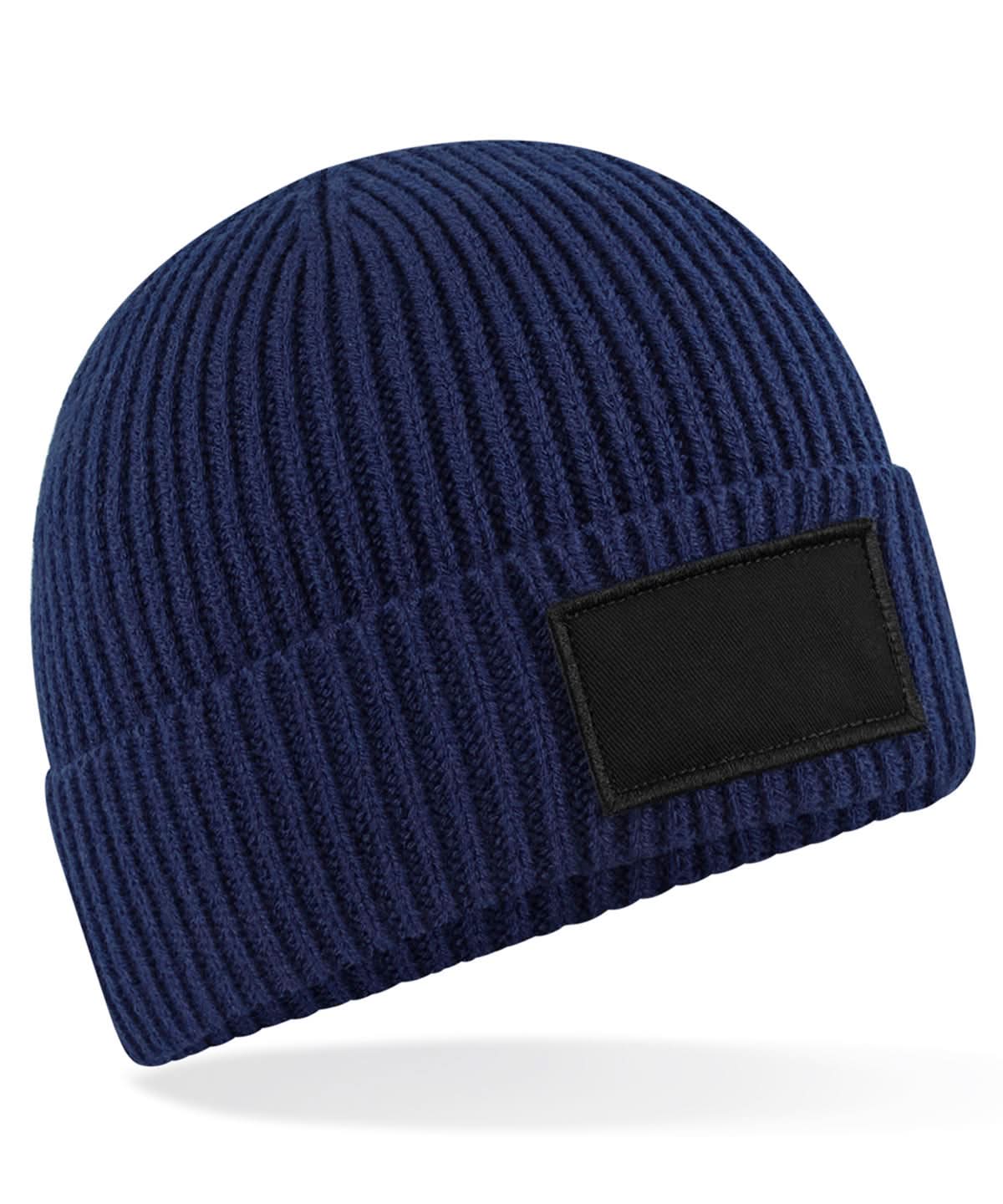 Beechfield Fashion patch beanie B442R - Oxford Navy Black One size - Customisable Beanies