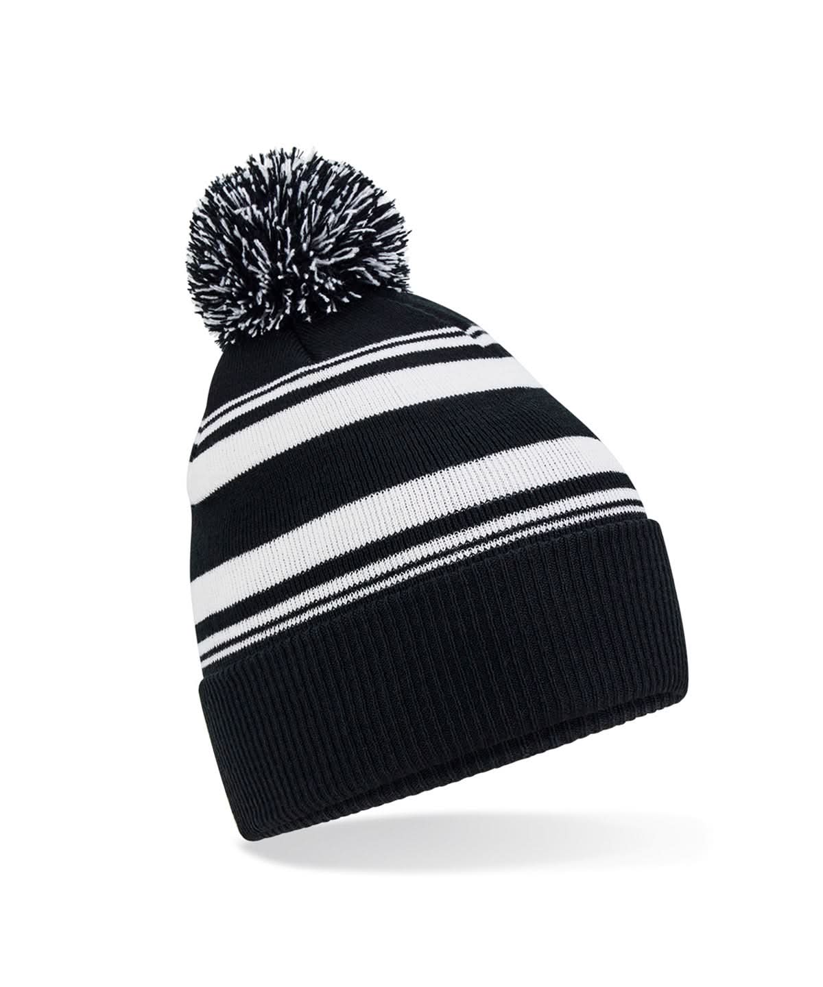 Beechfield Striped fan beanie B473R - Black White One size - Customisable Beanies