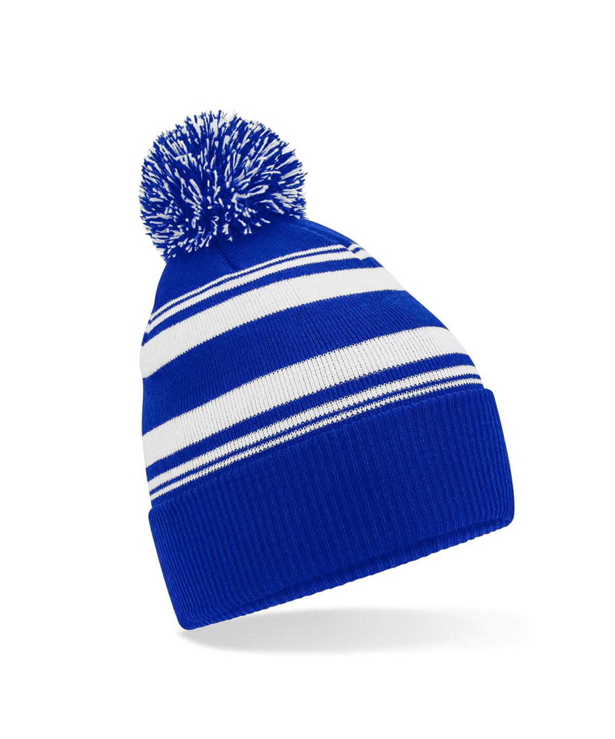 Beechfield Striped fan beanie B473R - Bright Royal White One size - Customisable Beanies