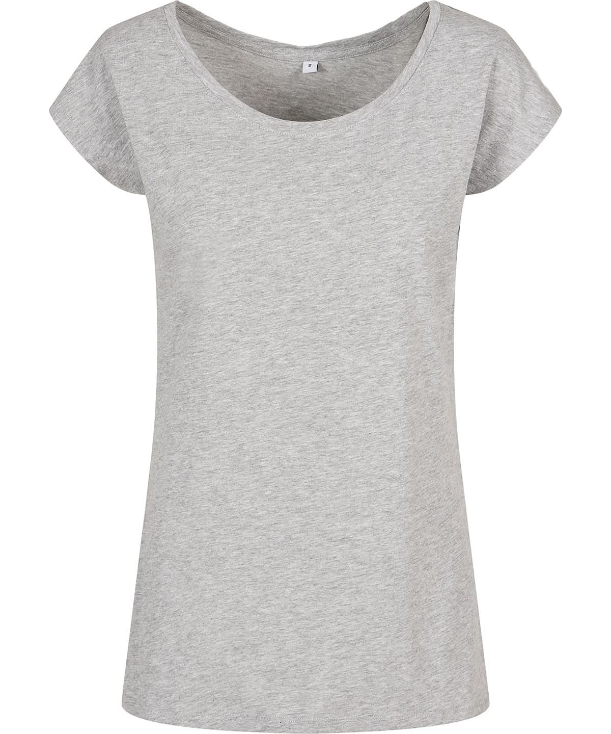 Build Your Brand Basic BYB Womens wide neck tee Heather Grey BB013 - Heather Grey - Customisable T-Shirts