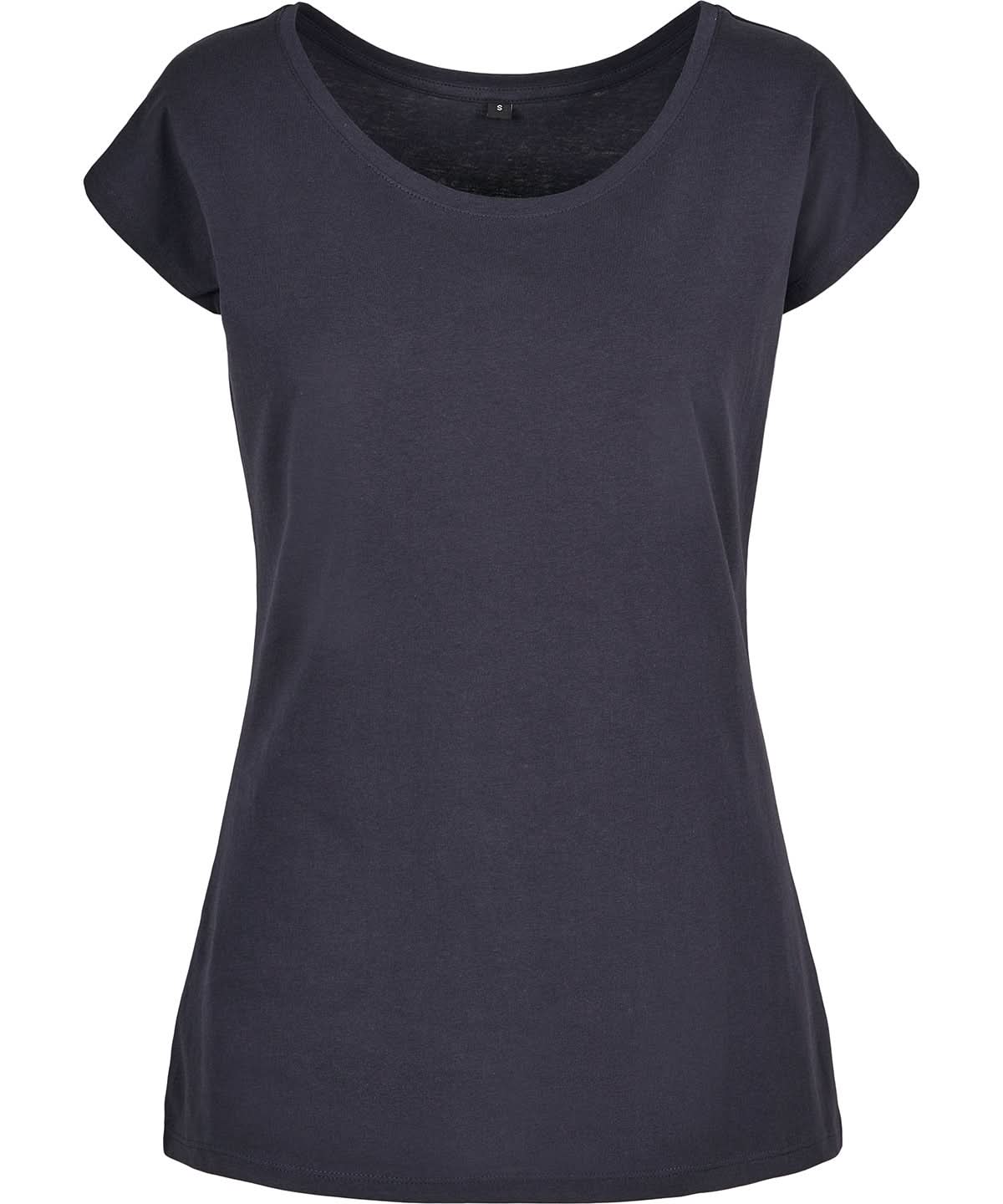 Build Your Brand Basic BYB Womens wide neck tee Navy BB013 - Navy - Customisable T-Shirts