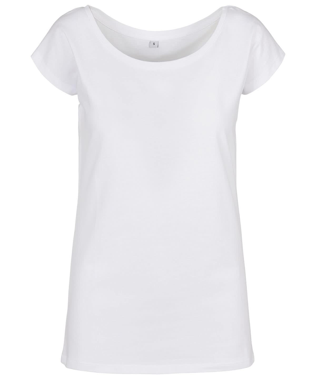 Build Your Brand Basic BYB Womens wide neck tee White BB013 - White - Customisable T-Shirts