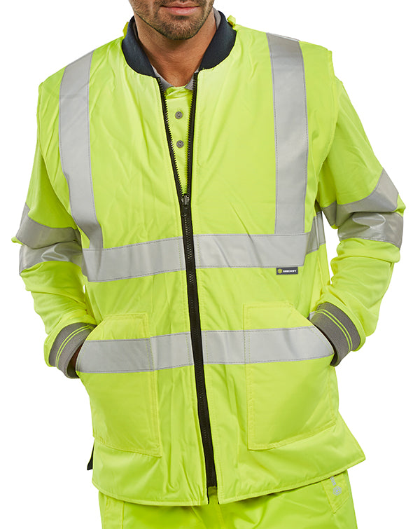 Beeswift Reversible Hi Vis Interactive Bodywarmer - Saturn Yellow Navy - Customisable Bodywarmers