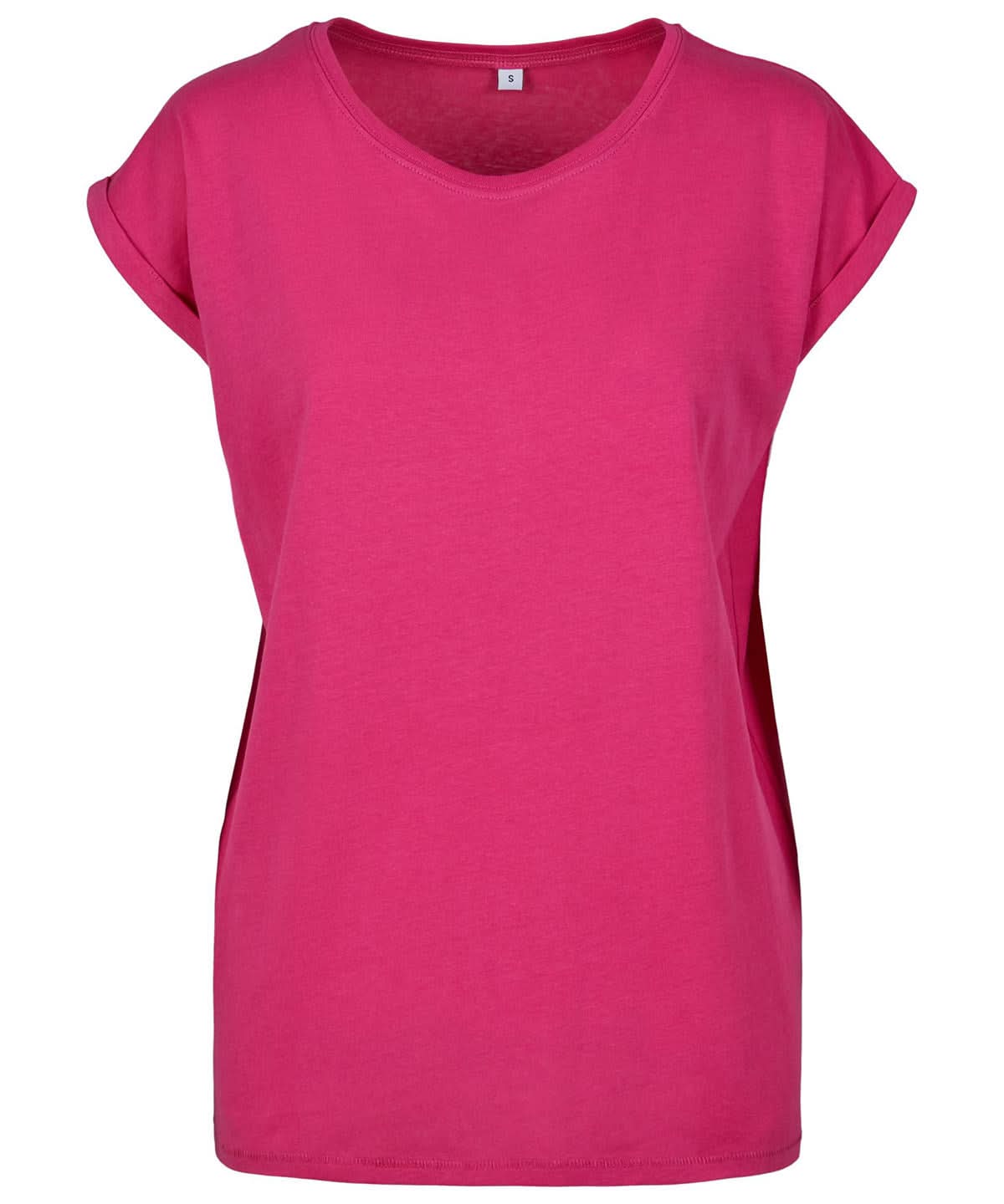 Build Your Brand BYB Womens extended shoulder tee Black BY021 - Hibiskus Pink - Customisable T-Shirts