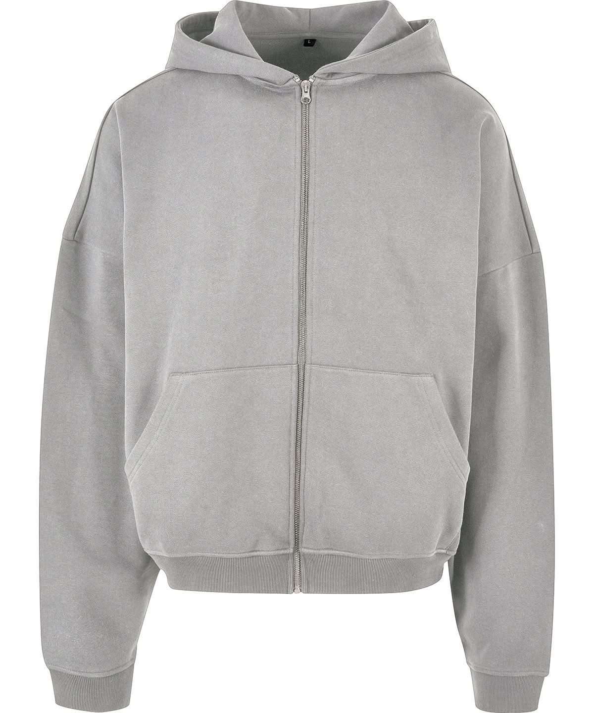 Build Your Brand BYB 90s zip hoodie BY254 - Heather Grey - Customisable Hoodies