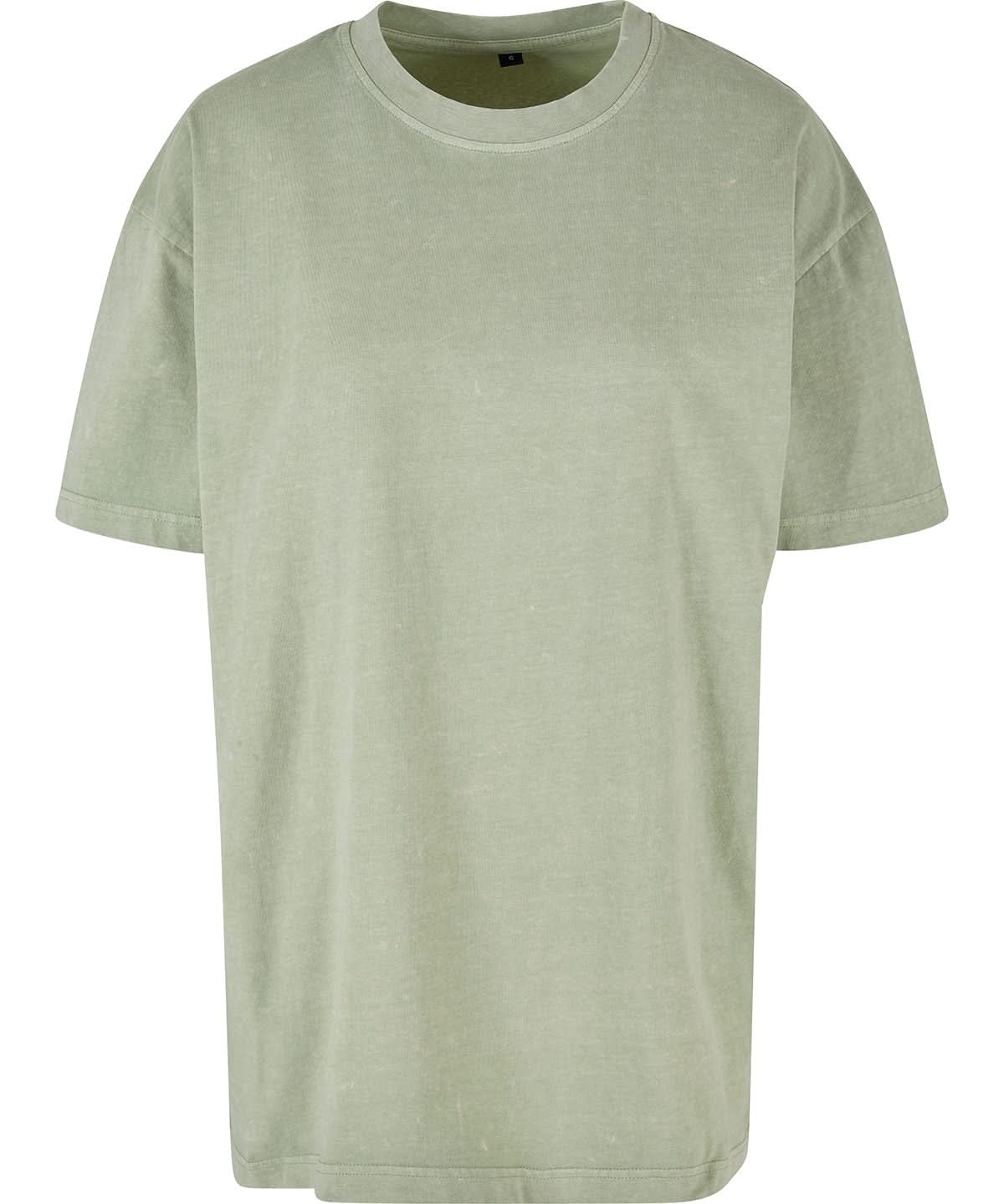 Build Your Brand BYB Womens oversized acid wash tee BY270 - Soft Salvia - Customisable T-Shirts