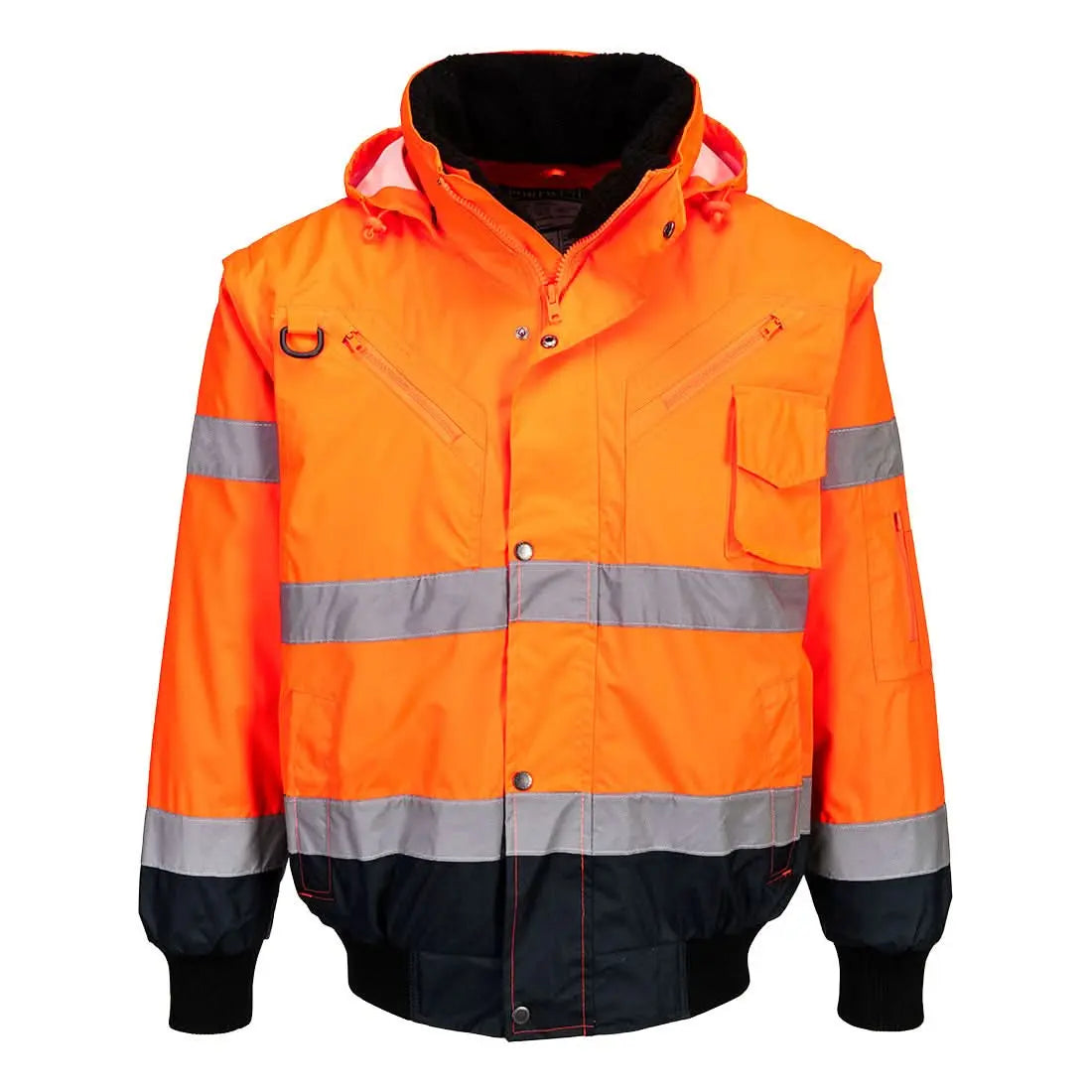 Hi Vis 3 In 1 Contrast Bomber Jacket C465 - Orange Navy - Customisable Multi-Way Jackets