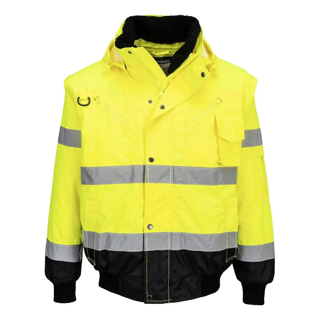 Hi Vis 3 In 1 Contrast Bomber Jacket C465 - Yellow Black - Customisable Multi-Way Jackets