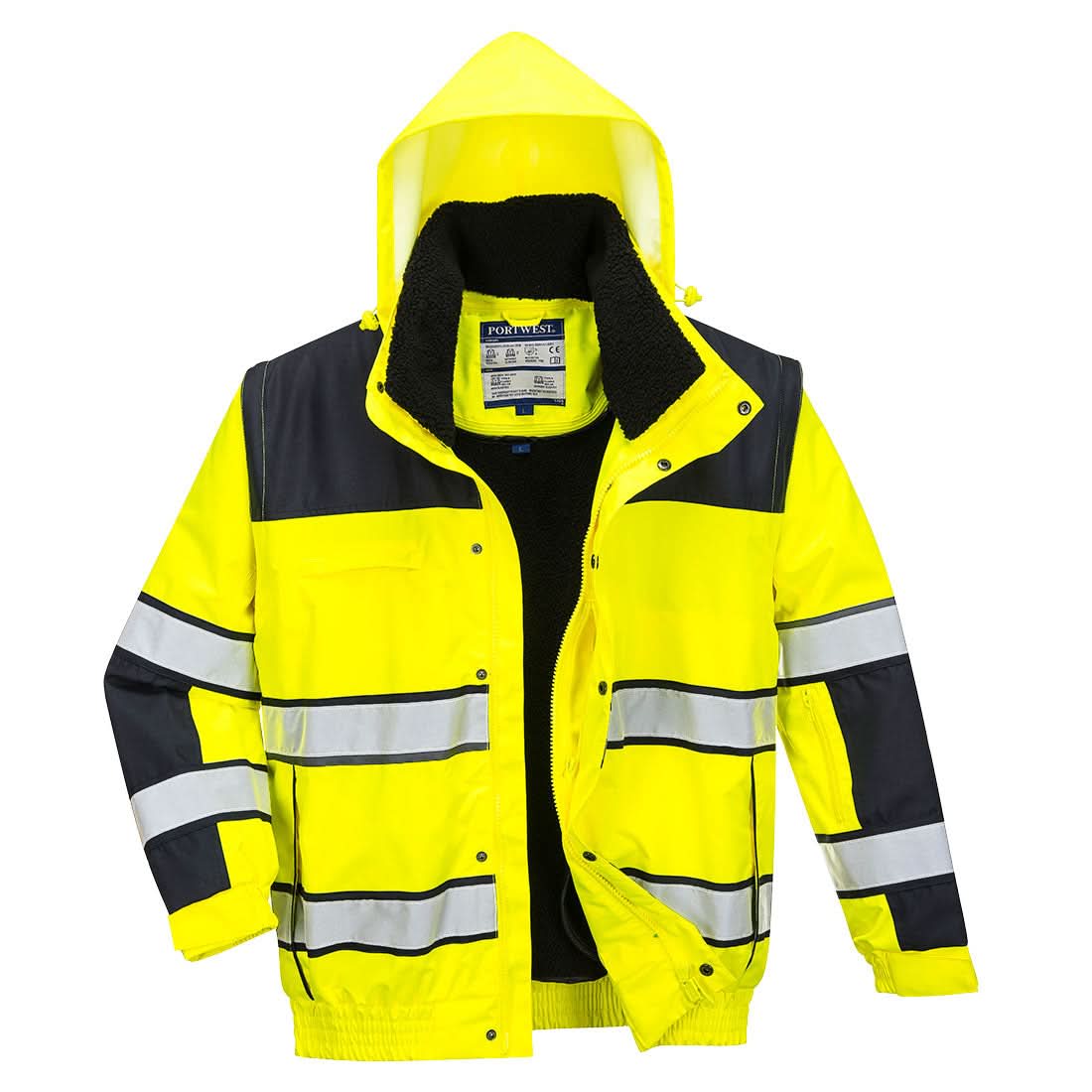 Portwest Hi Vis 3 In 1 Contrast Winter Bomber Jacket C466 - Yellow Black - Customisable Jackets
